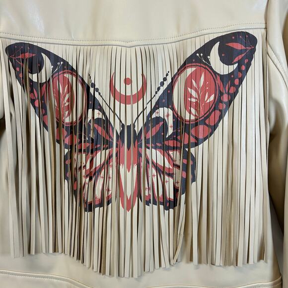 G by Giuliana Black Label Faux Leather Graphic Fringe Jacket Size XS - Picture 6 of 11